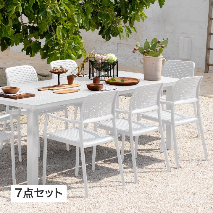 レバンテ テーブル＆チェアー7点セット ホワイト /D(ホワイト
